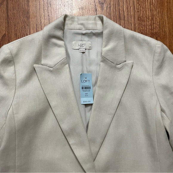 NWT LOFT neutral cotton linen blend single button blazer size 00 P petite - Picture 2 of 13